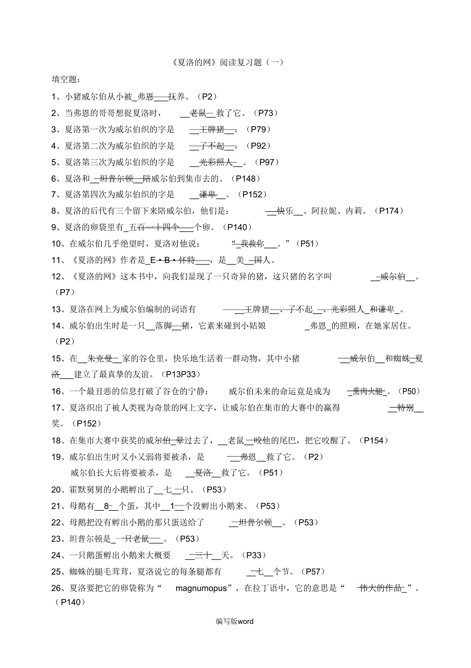 《夏洛的网》试题含答案.doc_第1页