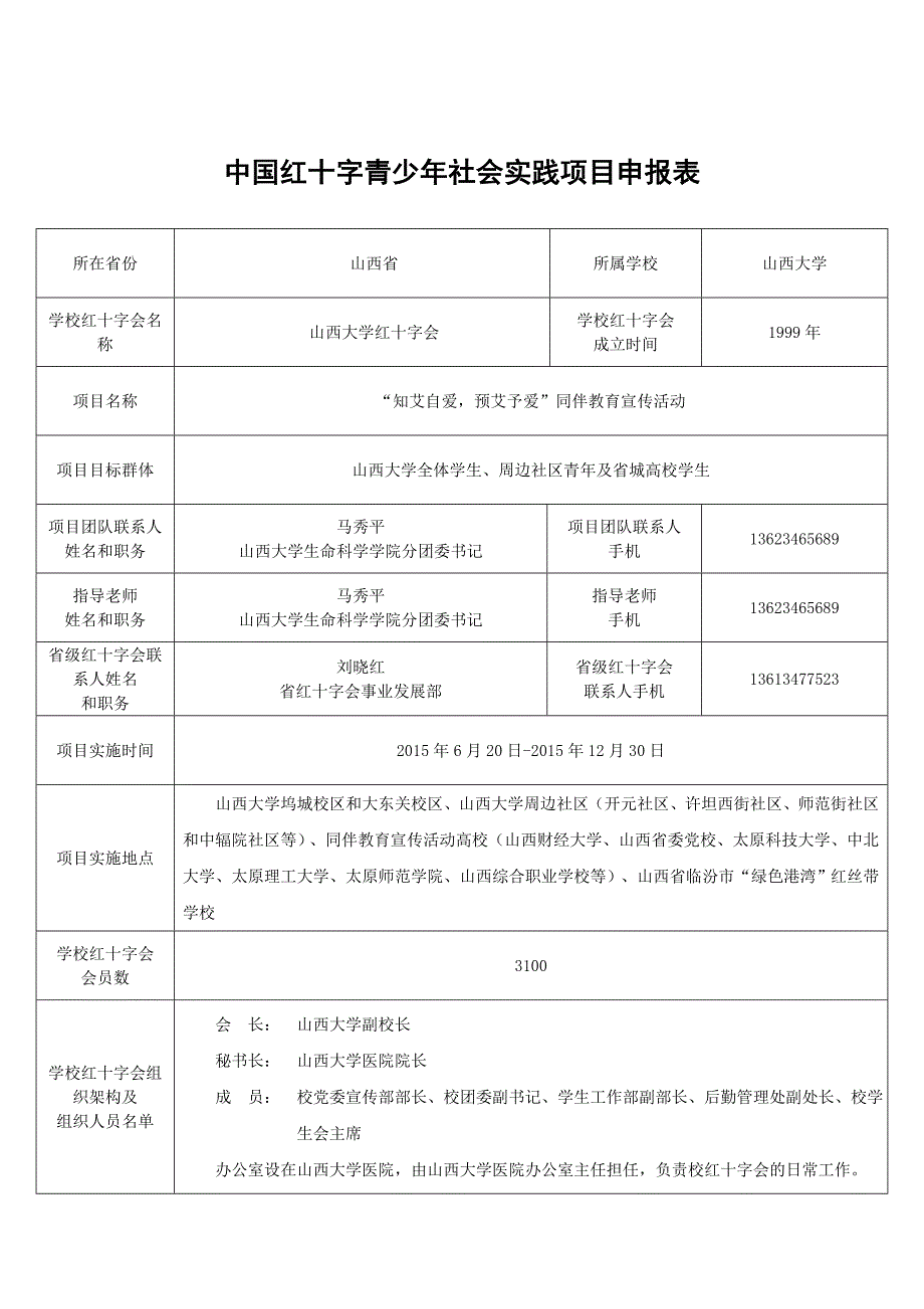 红十字青少年社会实践项目申报表.doc_第1页