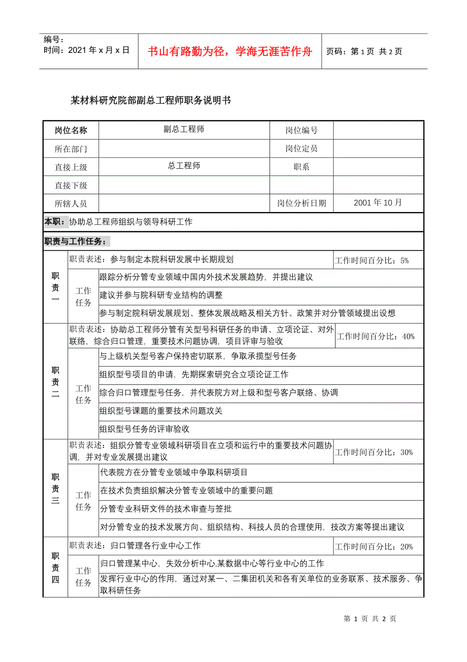 某材料研究院部副总工程师职务说明书_第1页