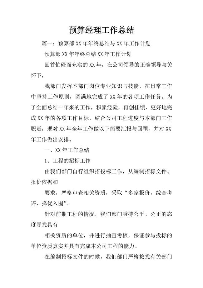 预算经理工作总结