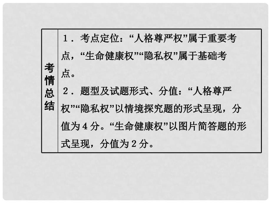 安徽省中考政治总复习 第一部分 教材知识梳理 八下 第六单元 我们的人生权利课件 粤教版_第5页