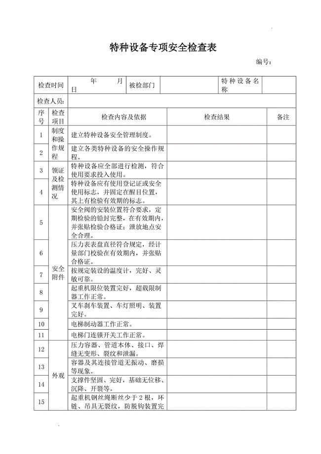 特种设备专项安全检查表