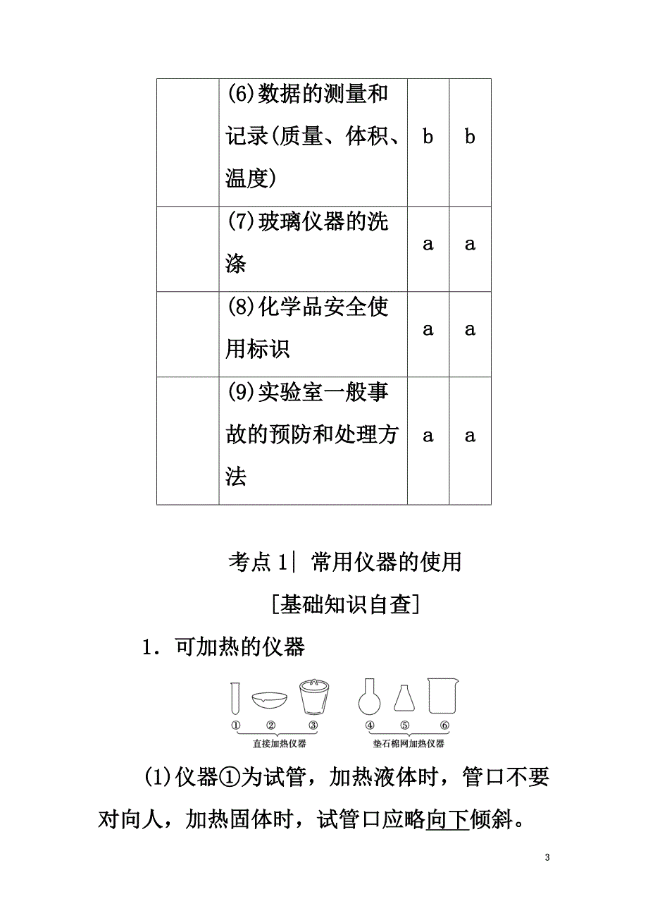 （浙江选考）2021高考化学大一轮复习专题10化学实验基本操作第1单元化学实验中的常用仪器和基本操作教师用书_第3页