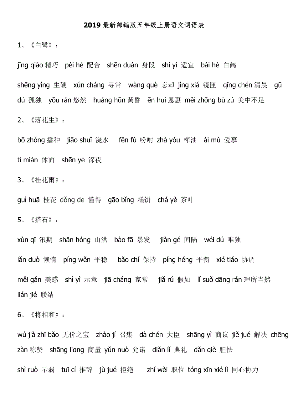 部编版五年级上册语文词语表完整注音_第1页