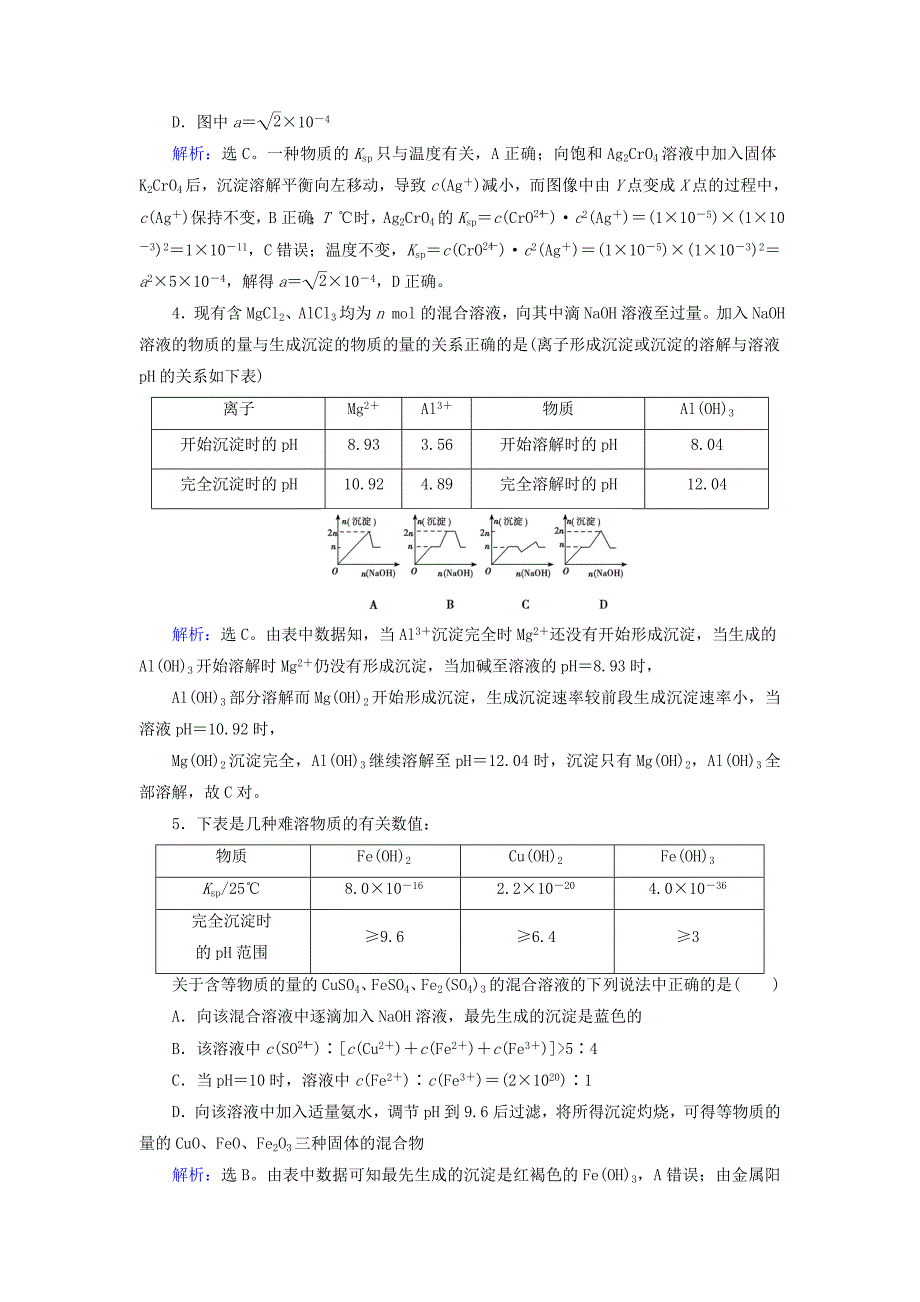 高考化学一轮复习第八章第4讲难溶电解质的溶解平衡课时训练新人教版.doc_第2页