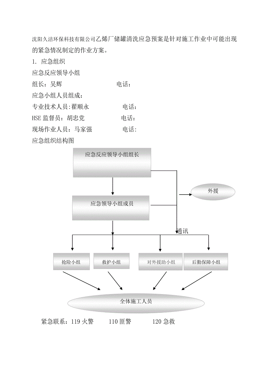 沈阳久洁环保科技有限公司乙烯厂储罐清洗应急预案_第2页