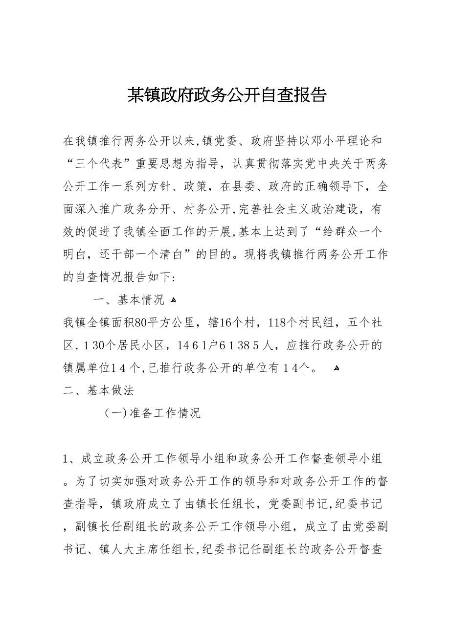 镇政府政务公开自查报告_第1页