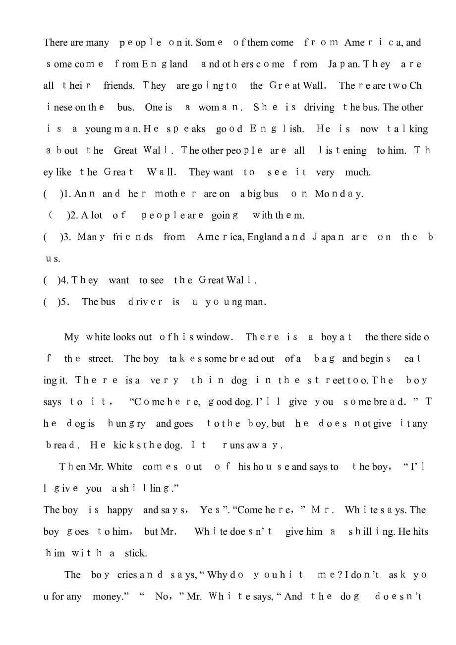 小学五年级英语阅读理解_第5页