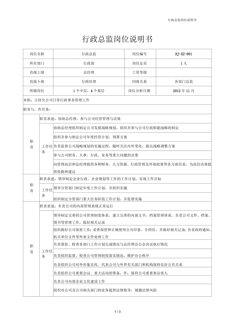 岗位说明书行政总监_第1页