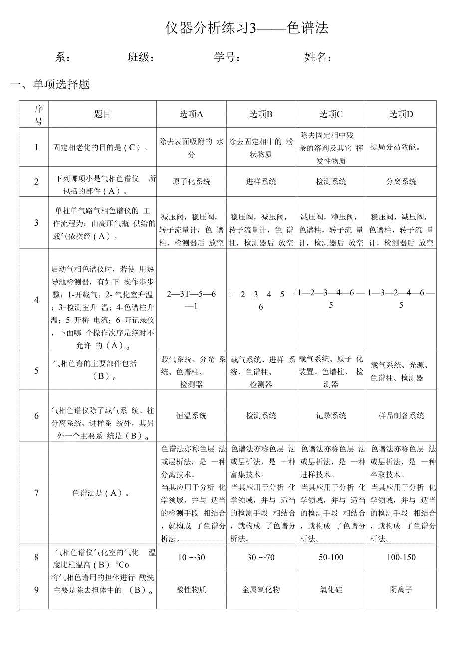 色谱法练习题——参考答案_第1页