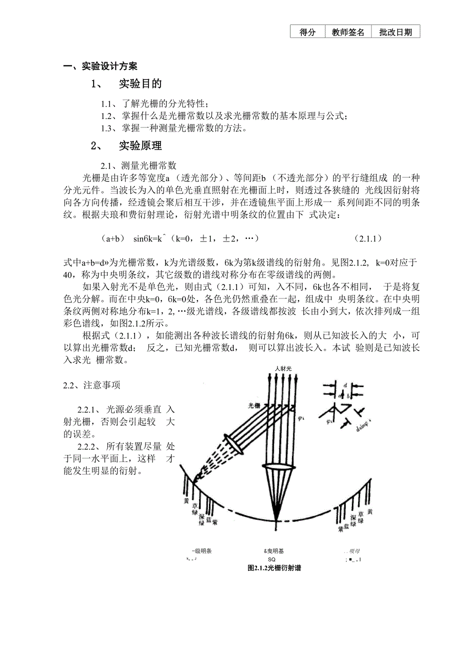 光栅常数的实验报告_第1页