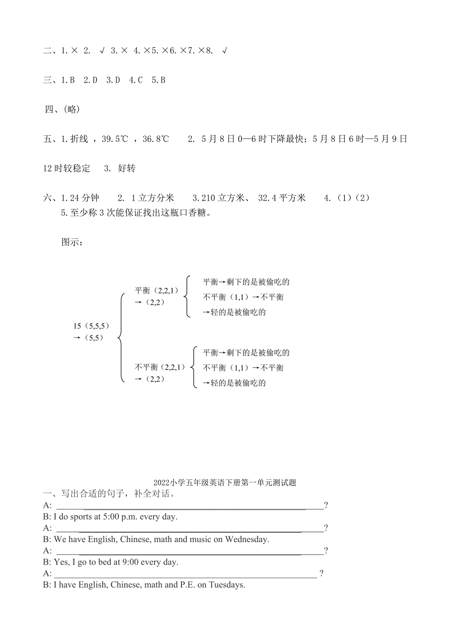 2022小学五年级下册数学期末试卷及答案_第4页