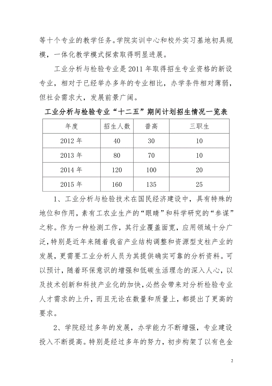 白银矿冶职业技术学院 工业分析与检验专业建设规划_第2页