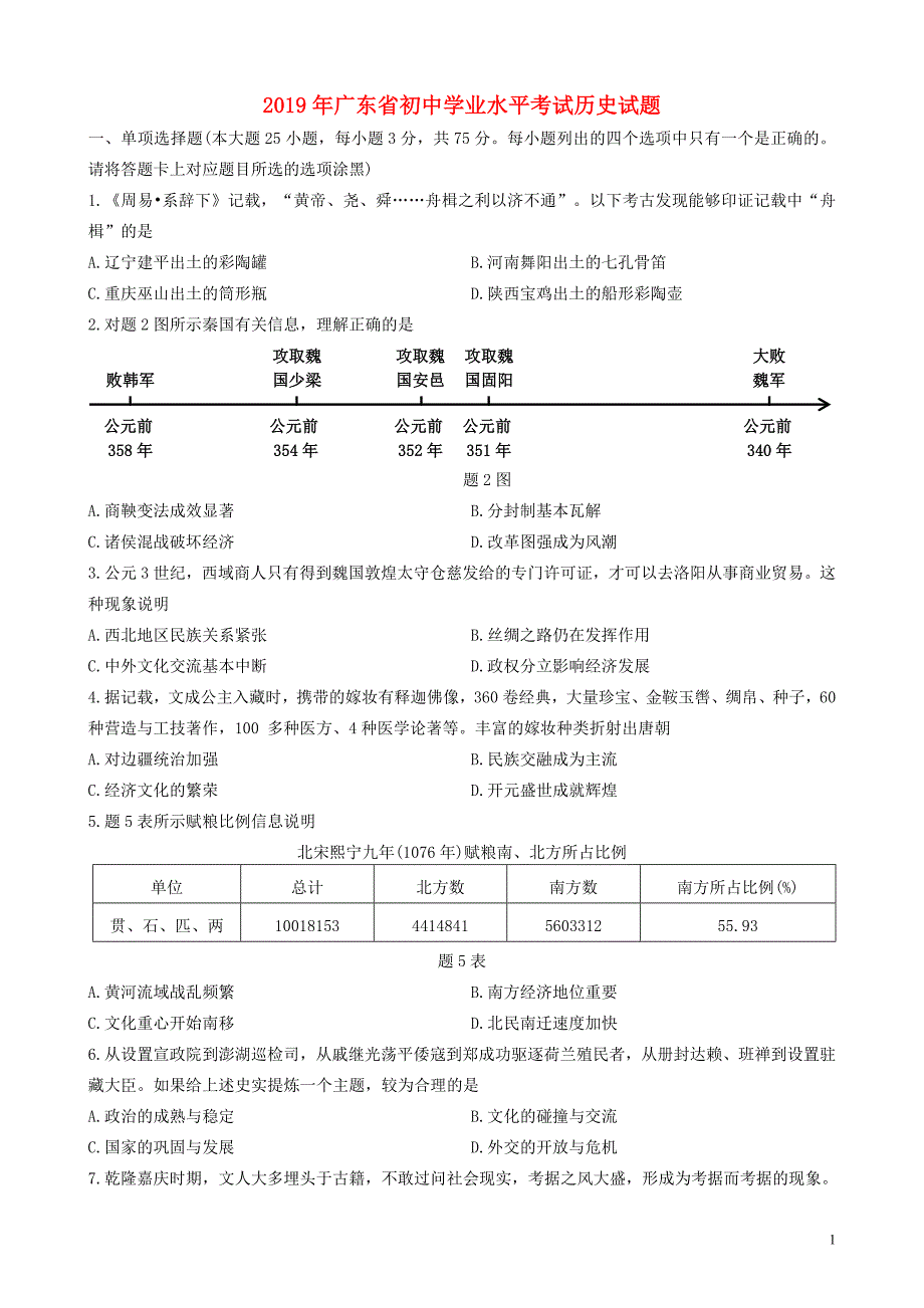 广东省2019年中考历史真题试题_第1页