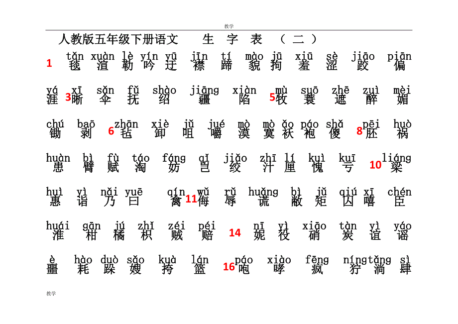 人教版五年级下册语文生 字 表 ( 二 )_第1页