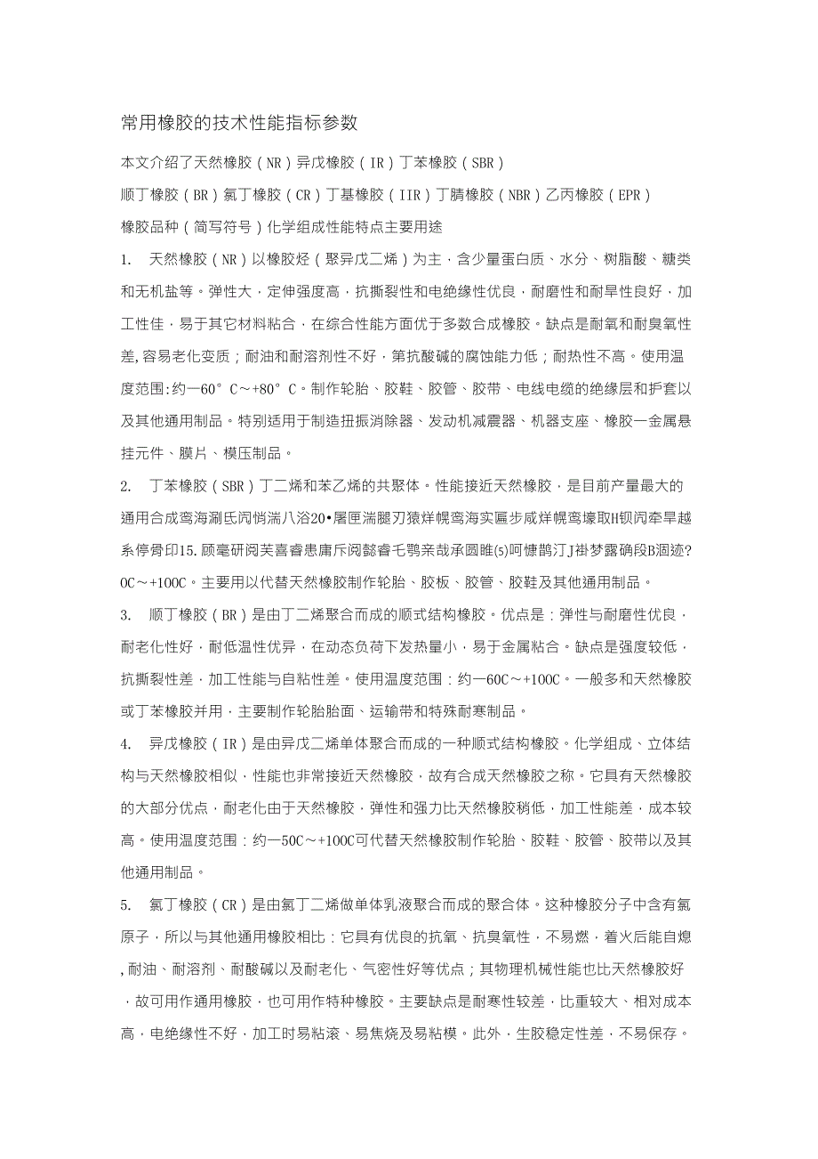 常用橡胶的技术性能指标参数_第1页