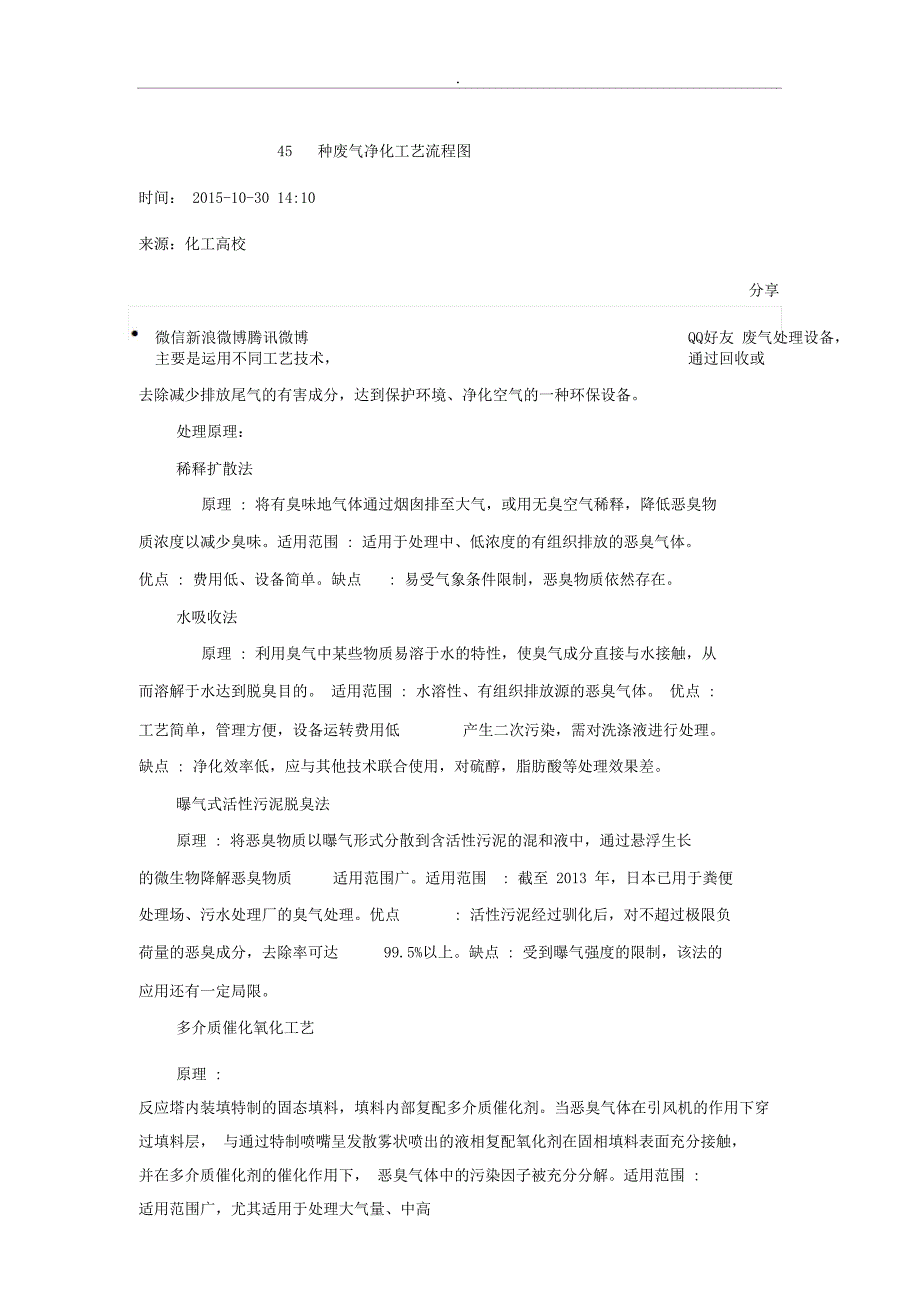 45种废气净化工艺设计流程图(DOC 32页)_第1页