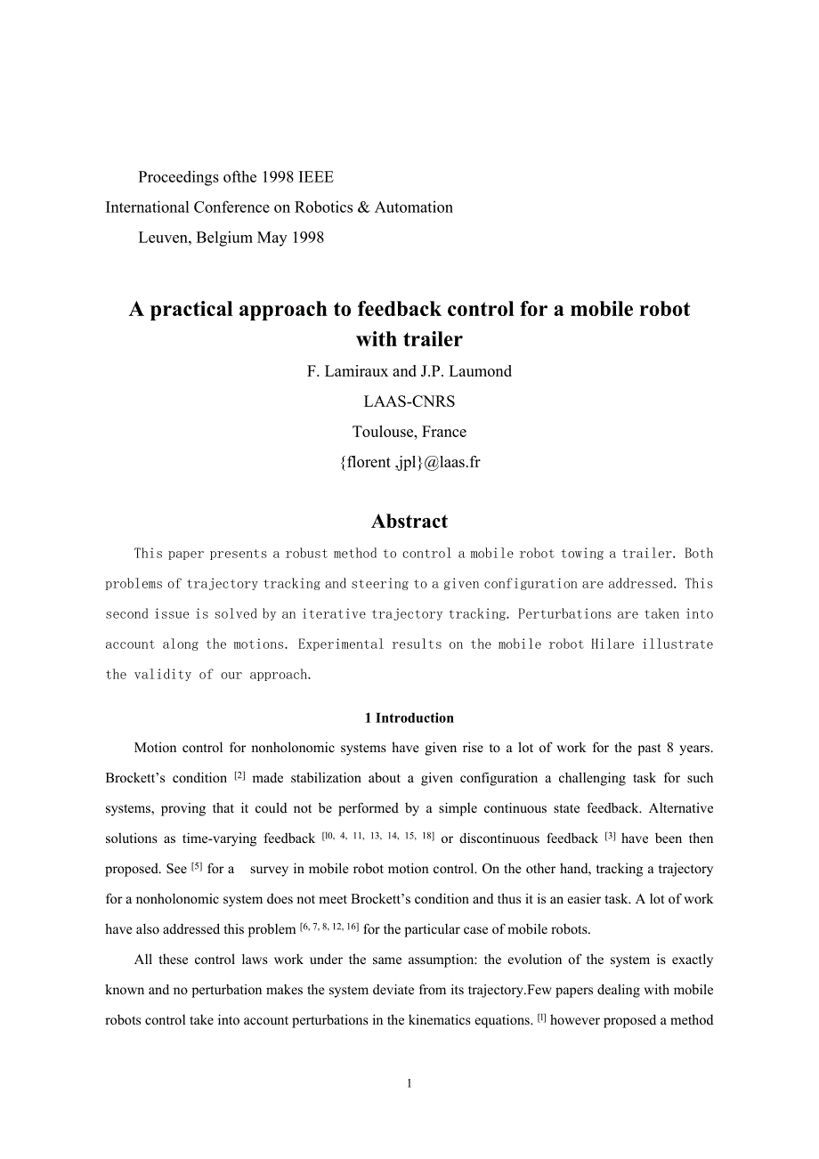 一种实用的办法--带拖车移动机器人的反馈控制外文文献翻译@中英文翻译@外文翻译_第2页