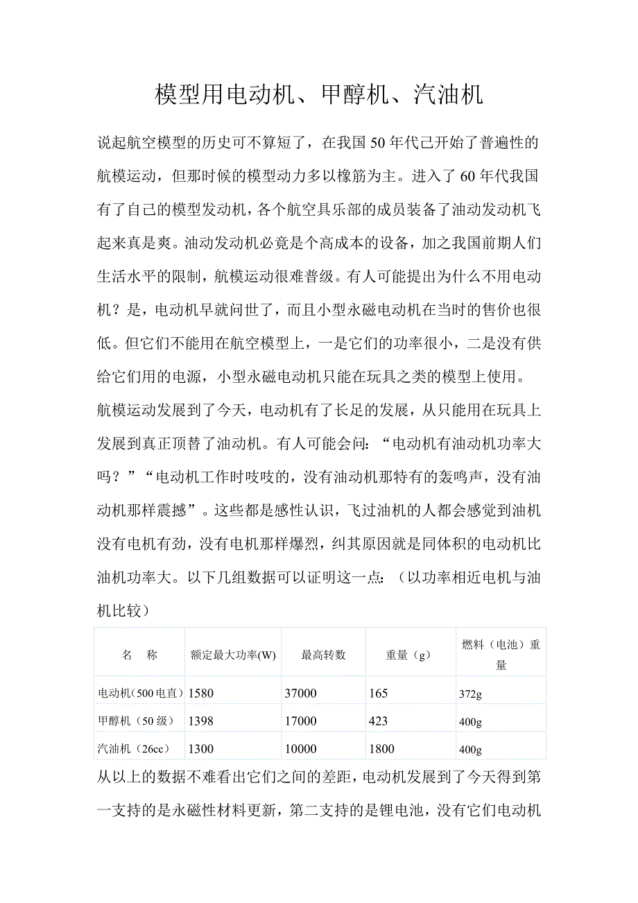 模型用电动机、甲醇机、汽油机.docx_第1页