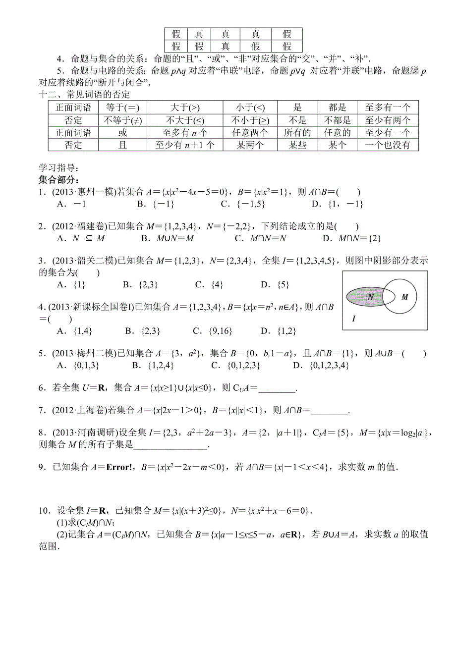 高三数学(理)集合与常用逻辑用语复习_第3页