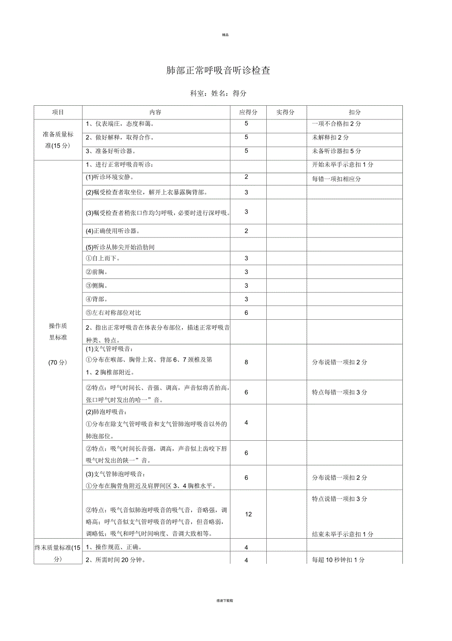 肺部听诊操作规范与评分标准_第1页
