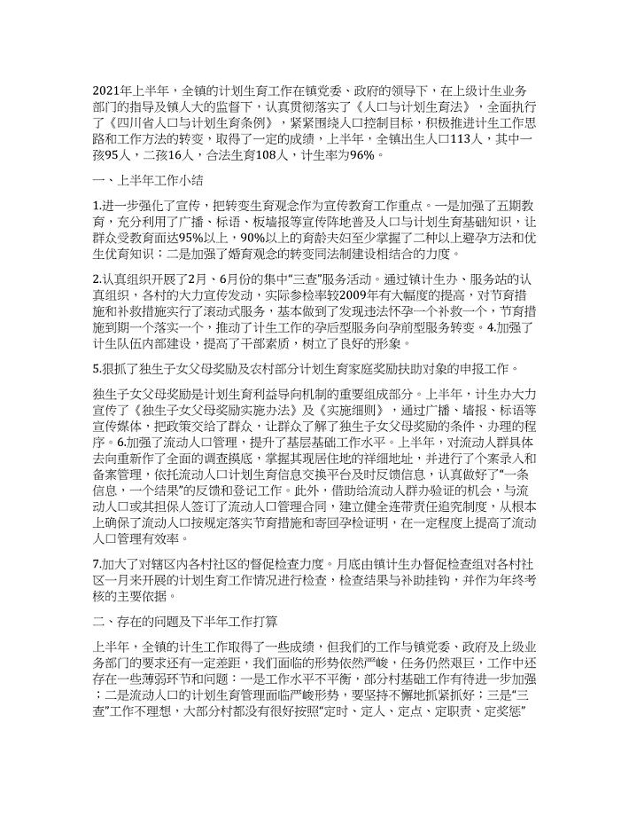 “计生办上半年总结及下半计划计划生育工作计划.docx