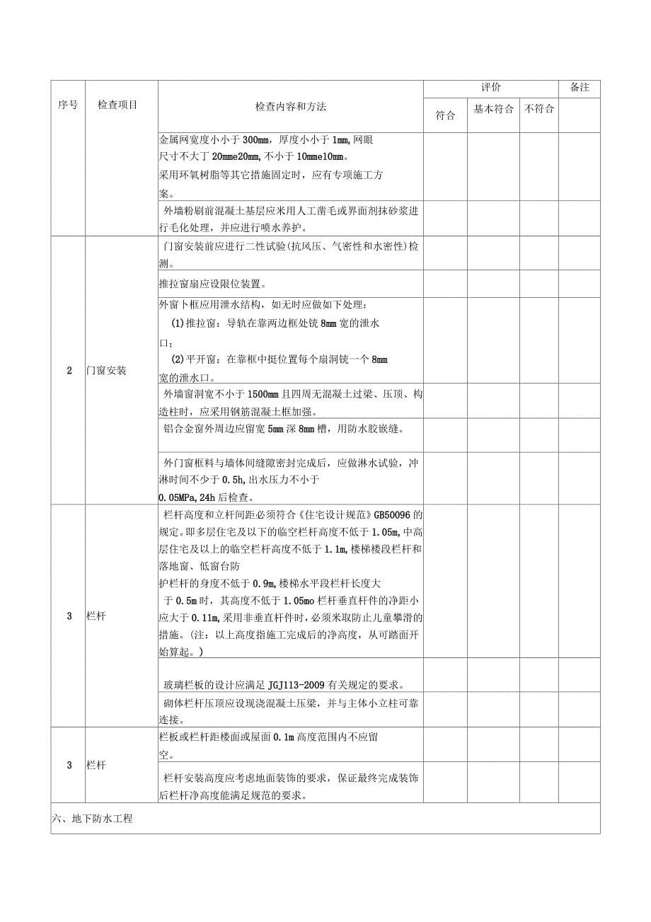 doc34459住宅工程质量通病防治执行情况检查表_第5页