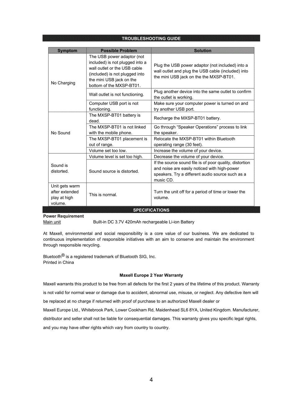 MXSPBT01 Mini Bluetooth Speaker User ManualMaxell Europe_第5页