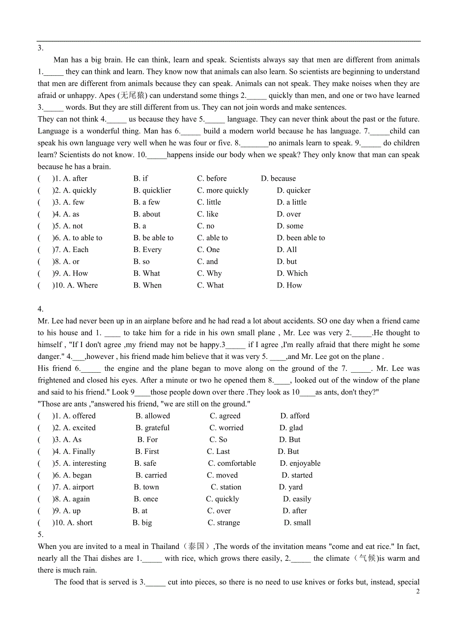 (完整版)初中英语完形填空十篇(含答案).doc_第2页