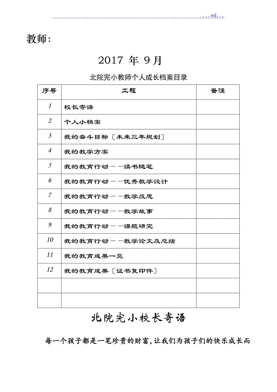 教师个人成长档案模板_第1页