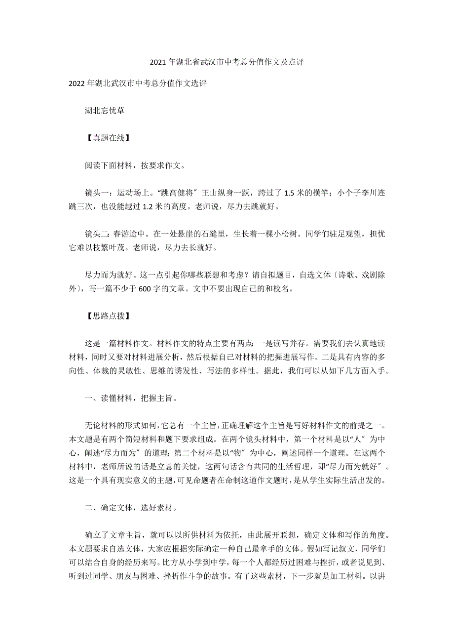 2021年湖北省武汉市中考满分作文及点评_第1页