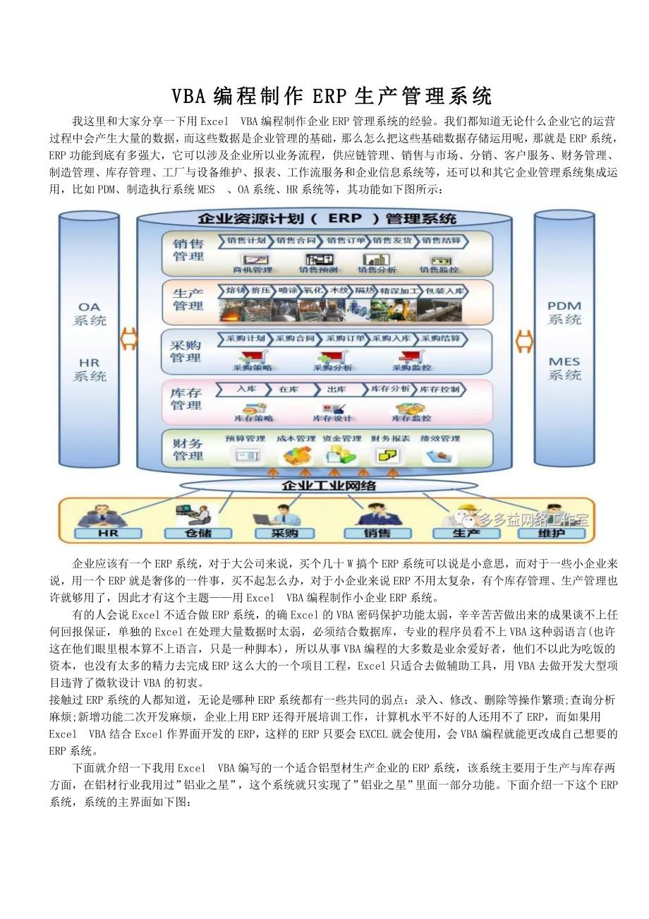 VBA编程制作ERP生产管理系统_第1页