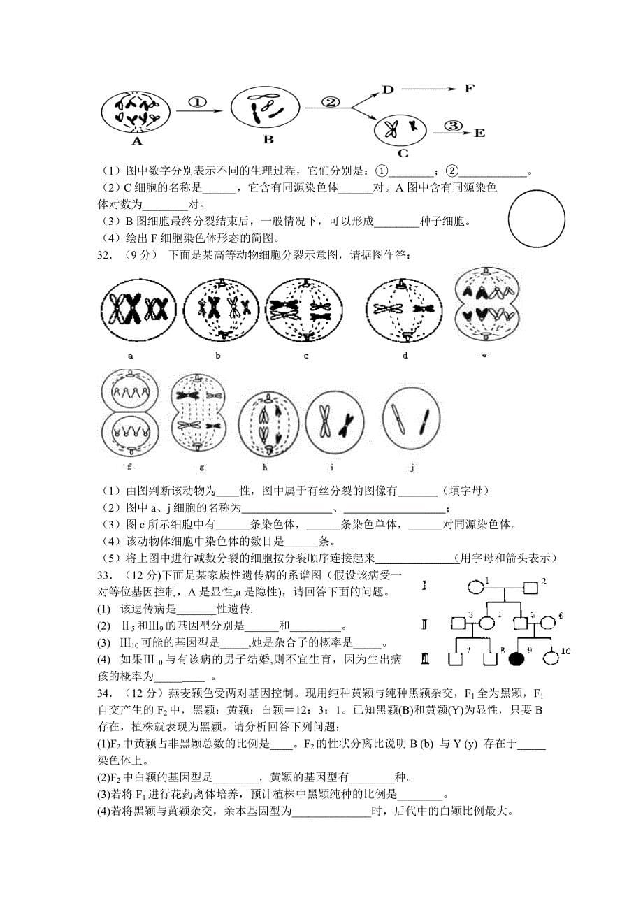 高一生物期中考试题.doc_第5页