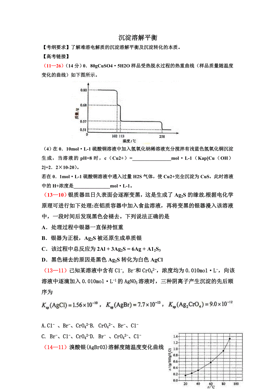 沉淀溶解平衡复习学案高三一轮复习_第1页