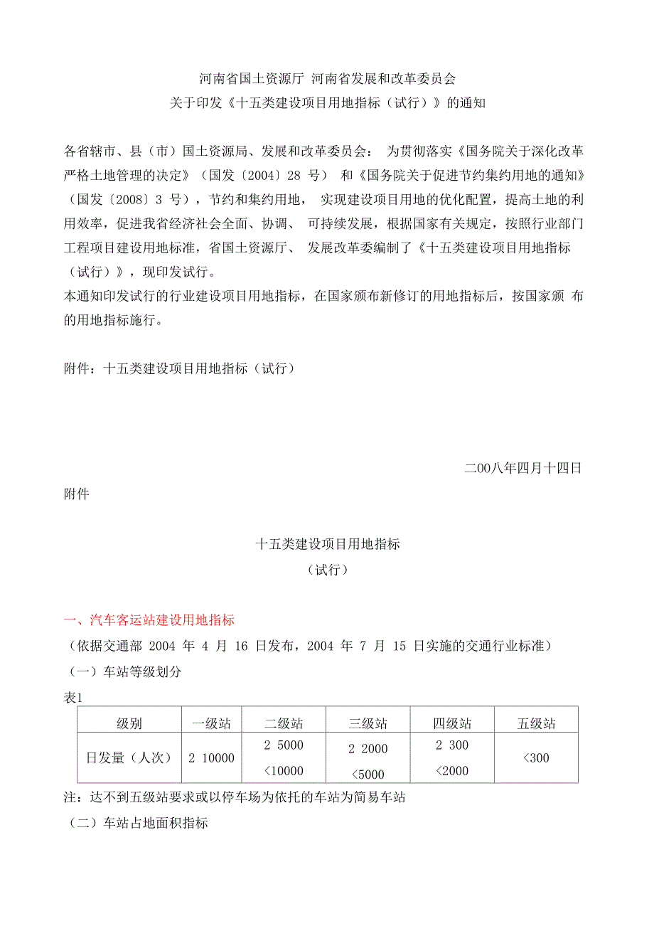 十五类建设项目用地指标_第1页