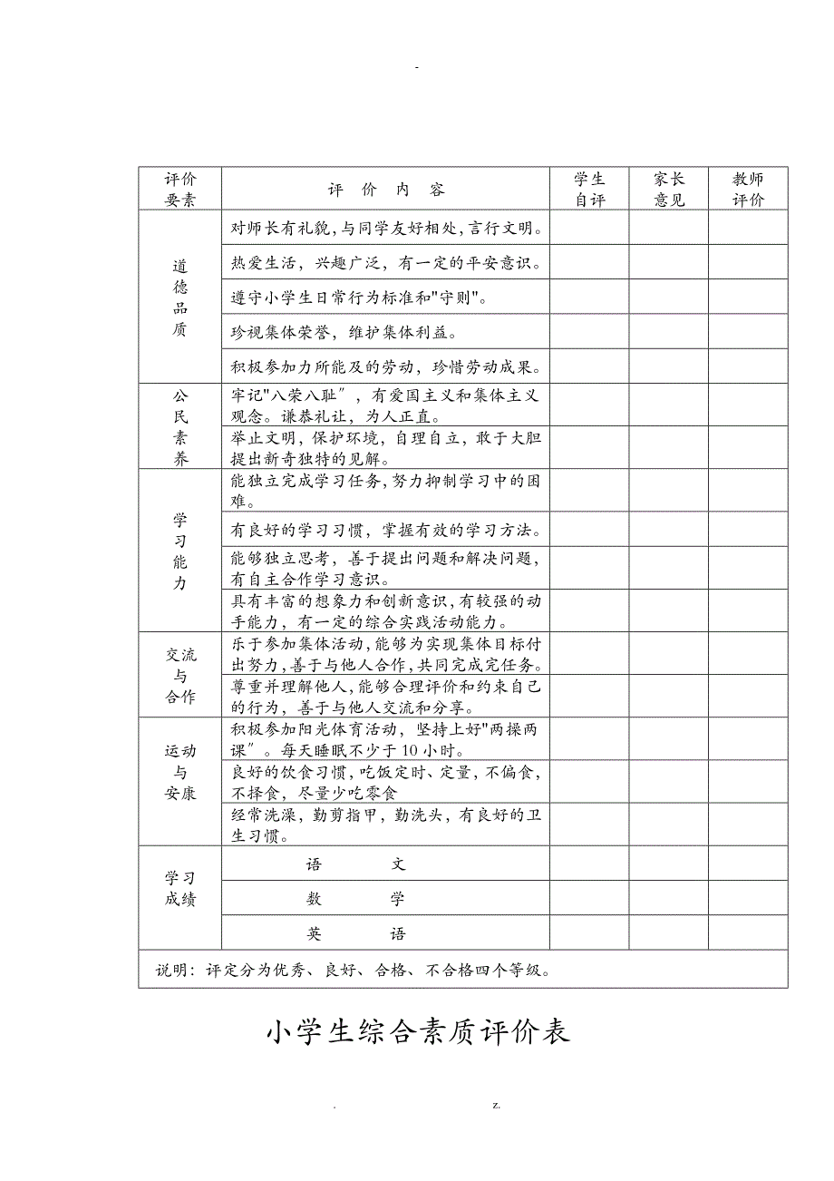 小学生综合素质评价(表)_第1页