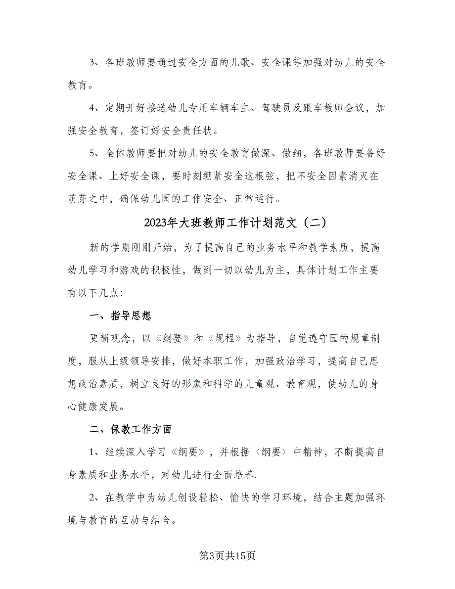 2023年大班教师工作计划范文（六篇）_第3页