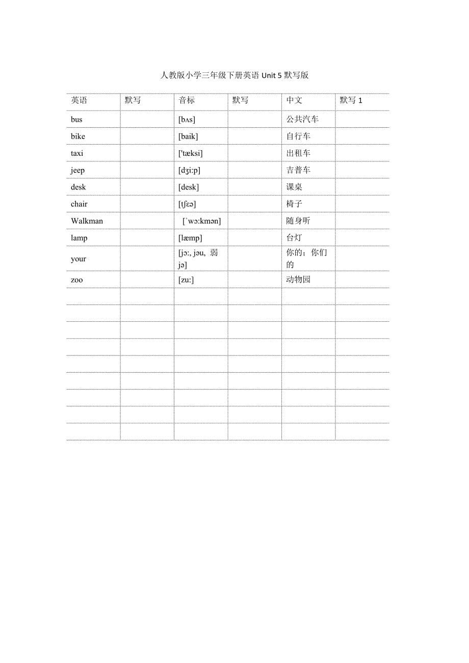 人教版小学三年级英语下册默写版_第5页