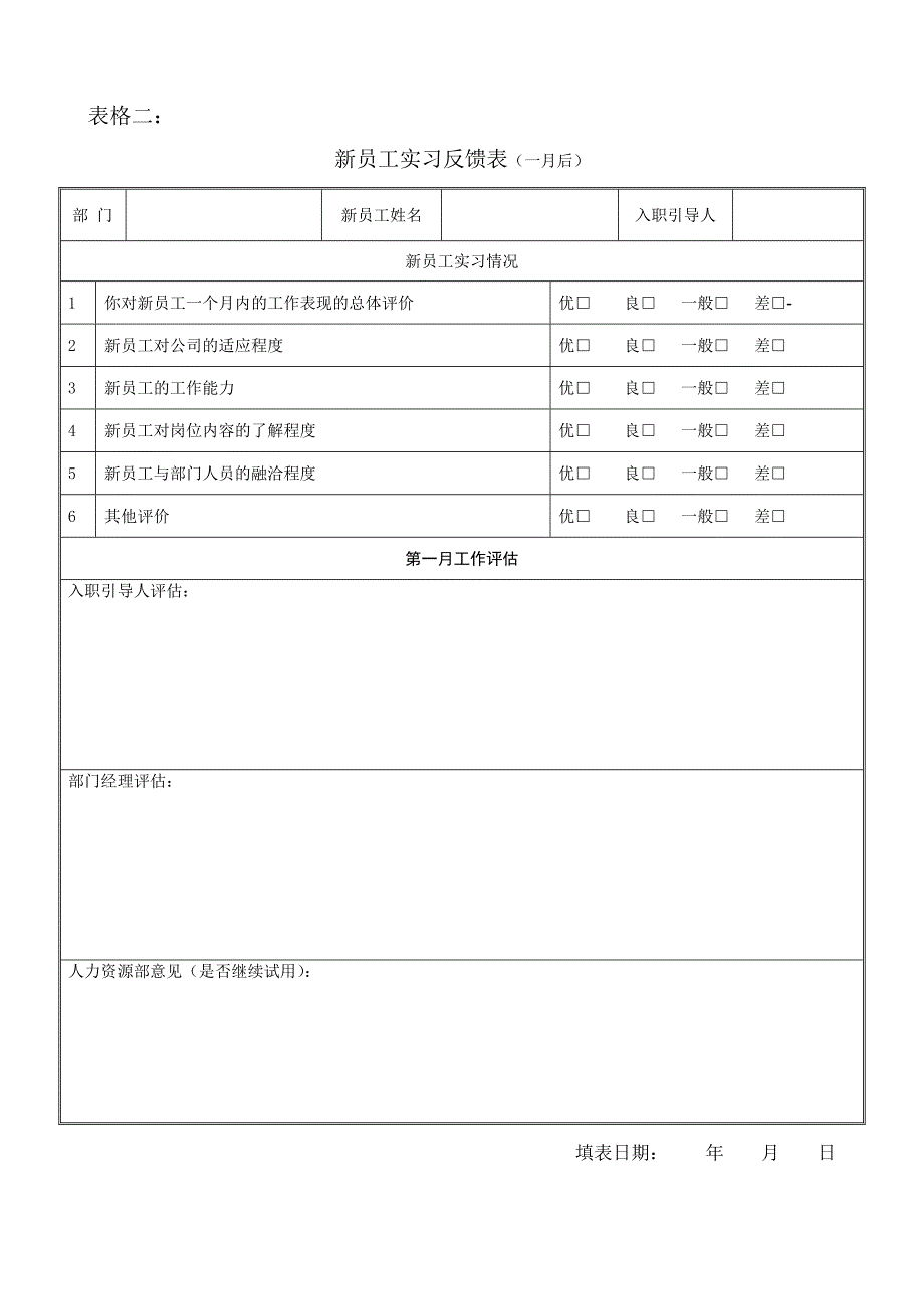 新员工岗位培训内容及实习反馈表_第2页
