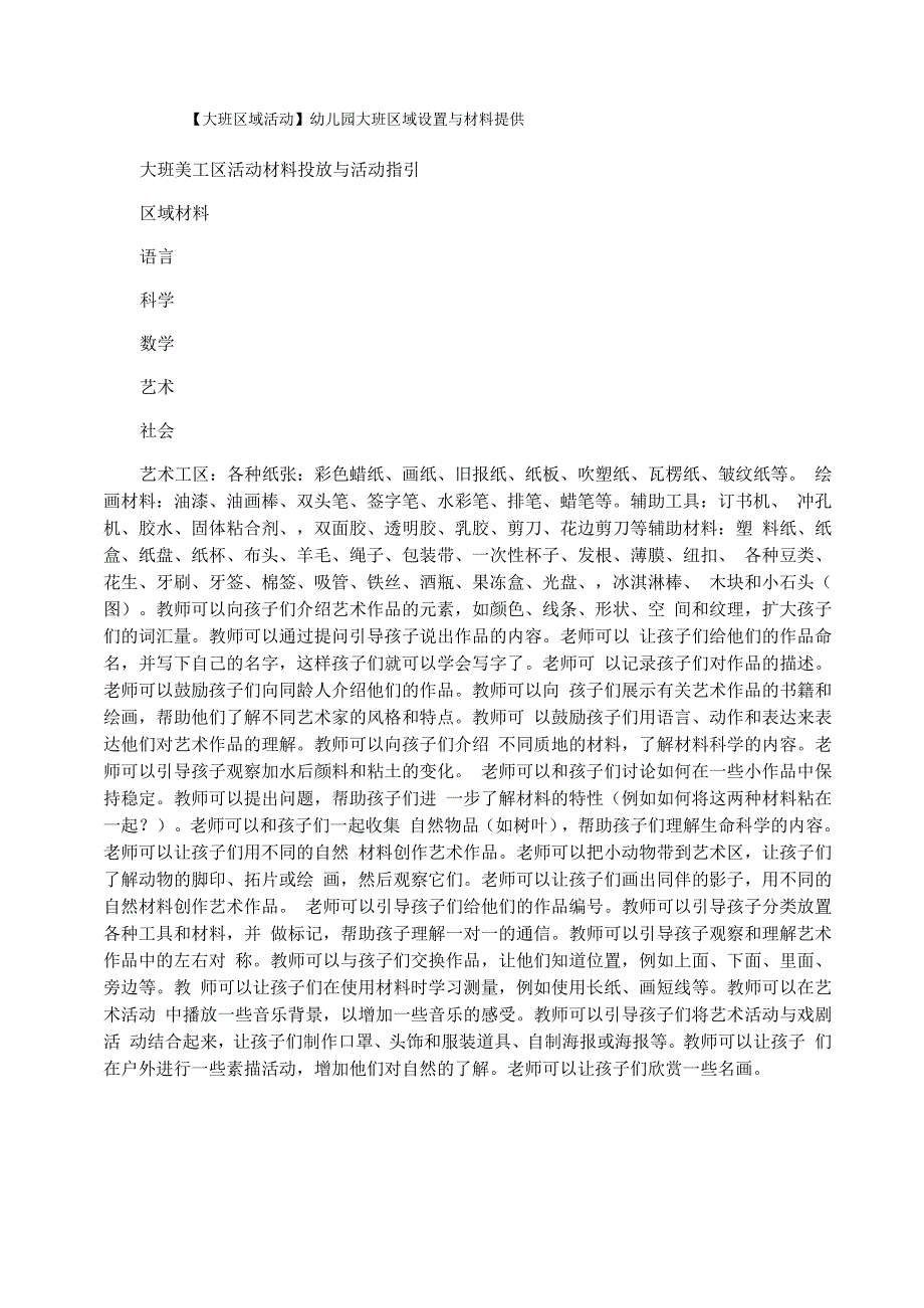 幼儿园大班区域设置与材料提供_第1页