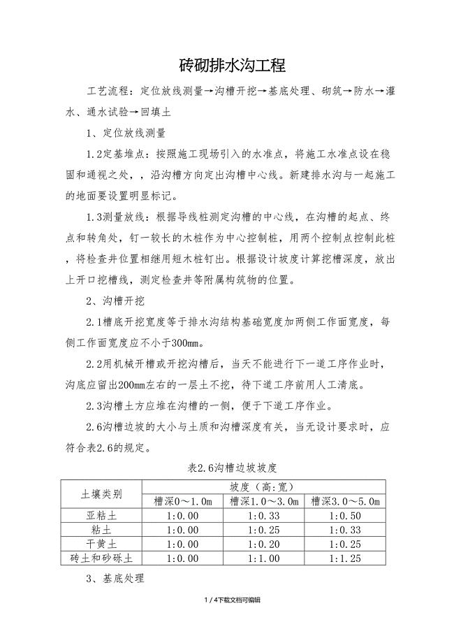 砖砌排水沟工程