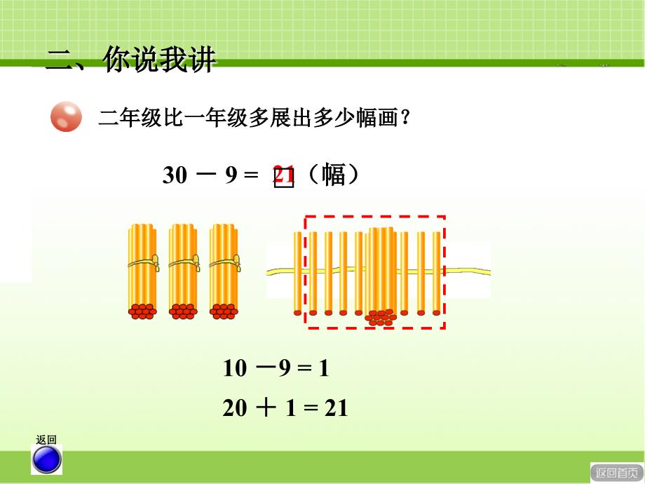 青岛版一年级数学下册两位数减一位数退位减法新版ppt课件_第4页