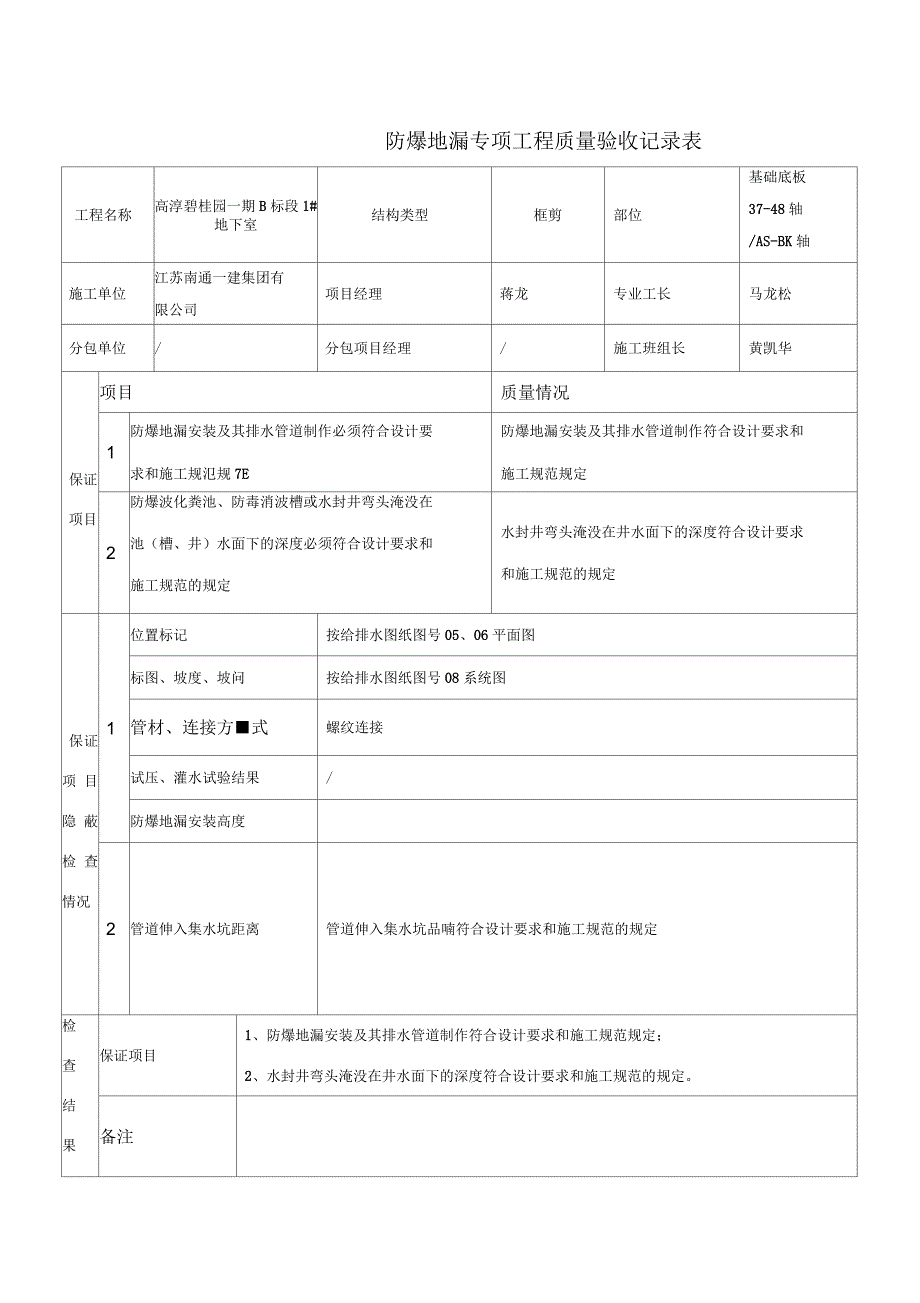 防爆地漏专项工程质量验收记录表_第1页