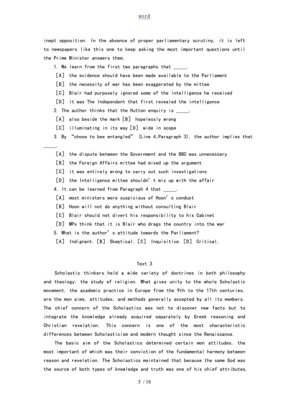 银行校园招聘考试英语部分专项训练四_第5页