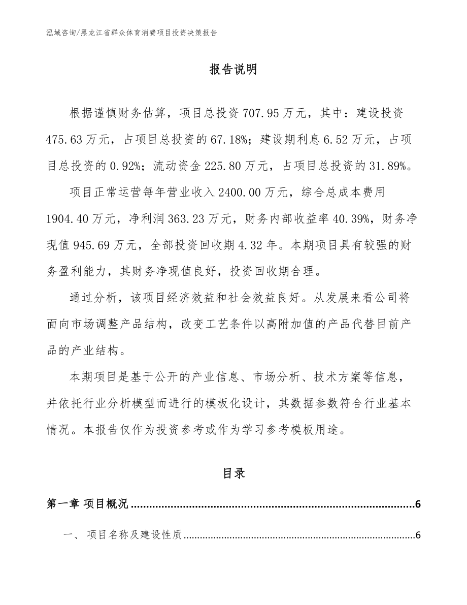 黑龙江省群众体育消费项目投资决策报告_第1页