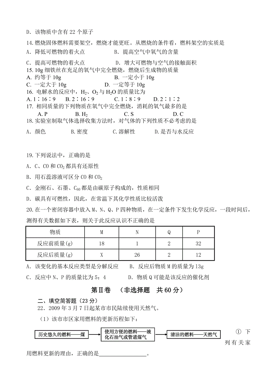 九年级上学期化学试题及答案(上册)_第2页