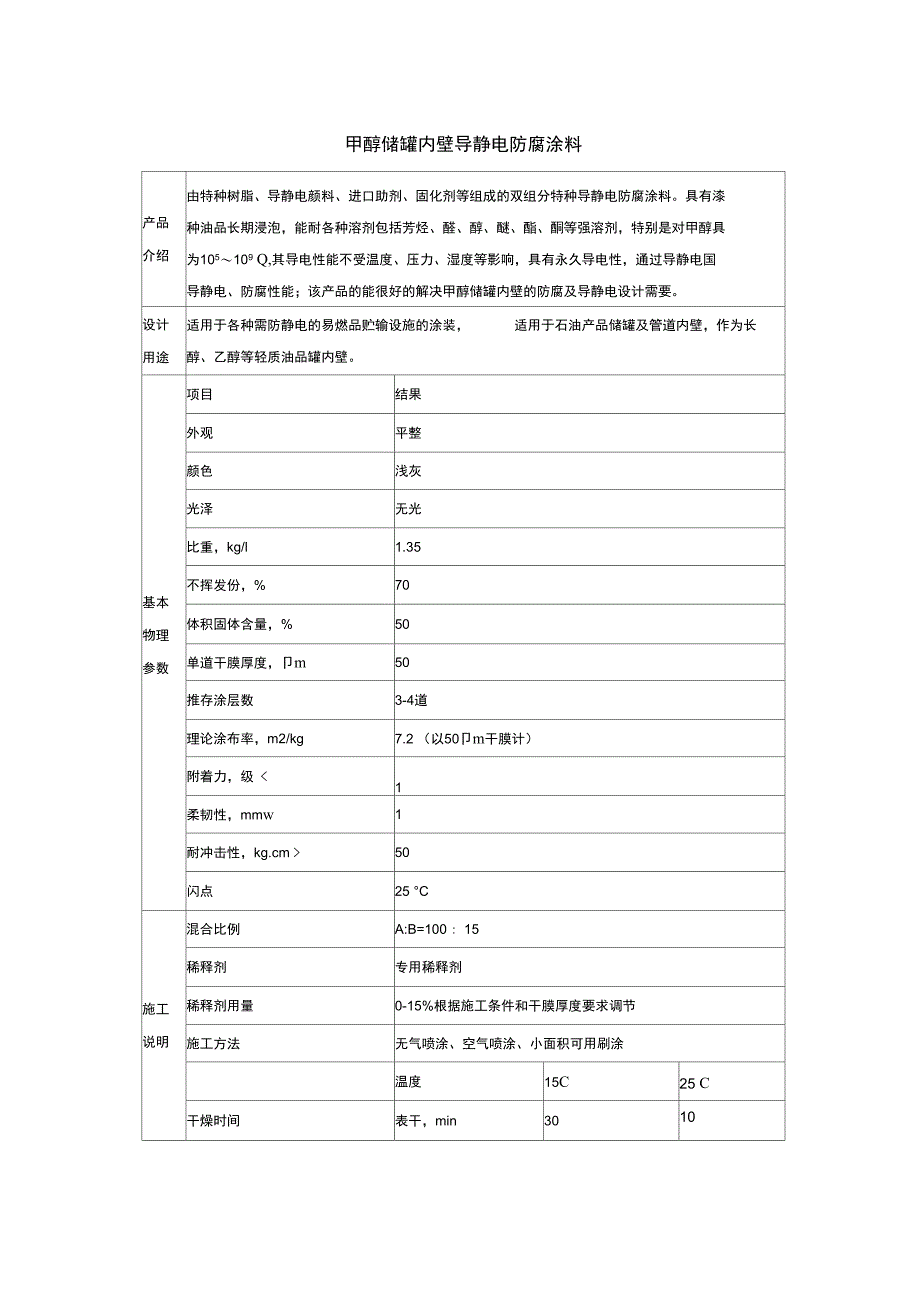 甲醇储罐内壁导静电防腐涂料_第1页