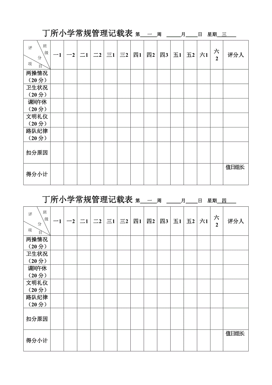 丁所小学常规管理周日记载表_第2页