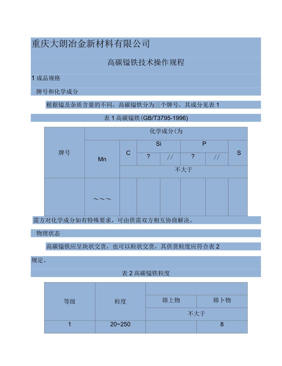 高碳锰铁技术操作规程_第1页