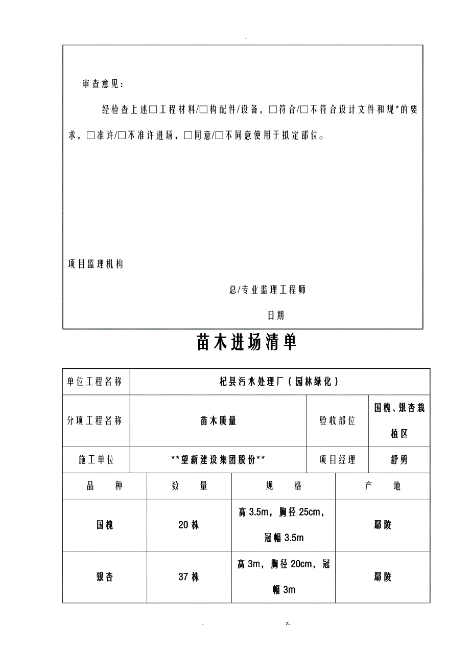 园林绿化苗木质量验收记录表全套_第2页